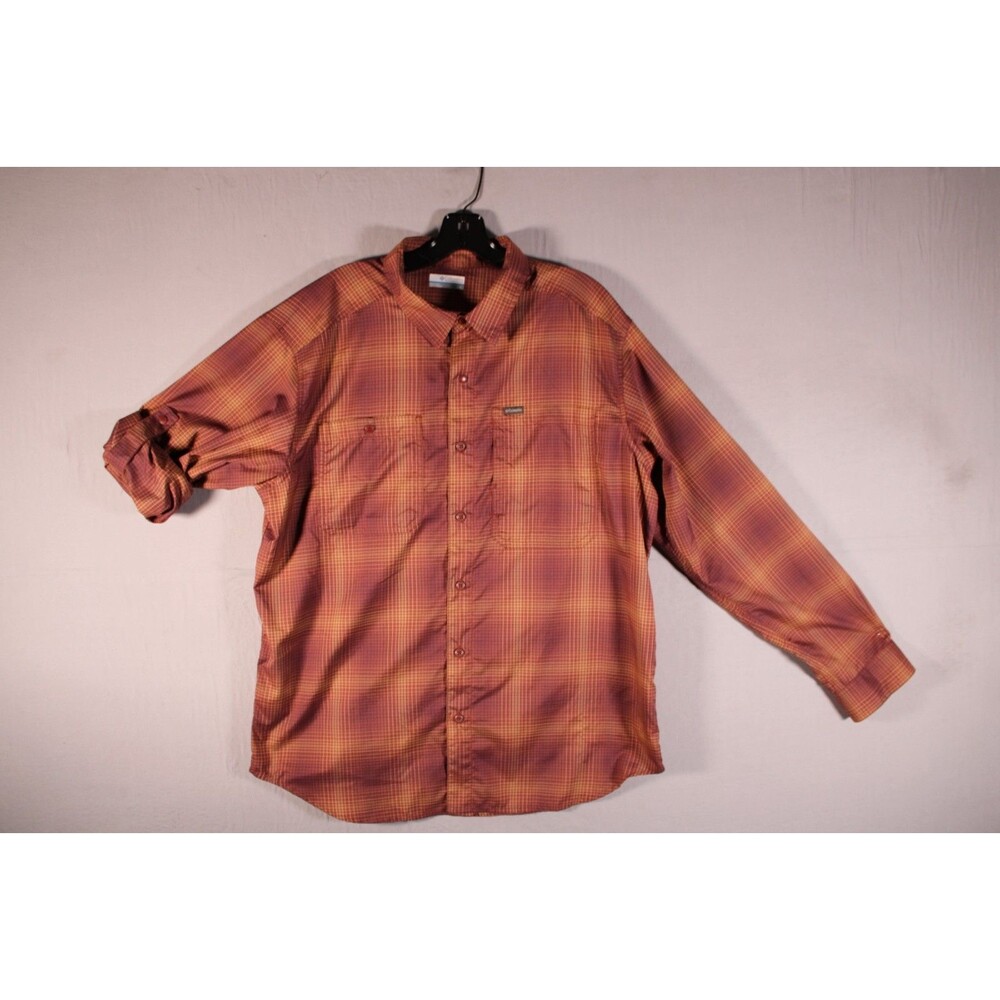 Columbia Omni-Shade Men Large Plaid Long Sleeve Button Up Outdoor Shirt Roll Tab